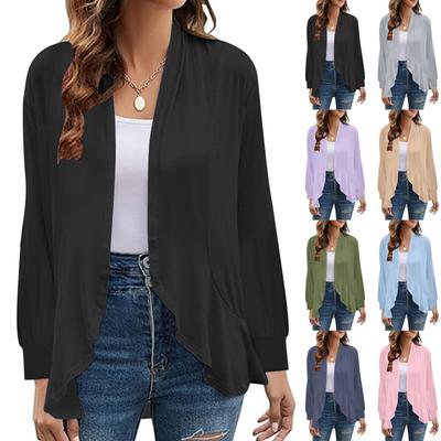 Damen Strickjacke mit langen Ärmeln Lässige Offene Strickjacken Lockere Unifarbene Strickjacken Für Damen