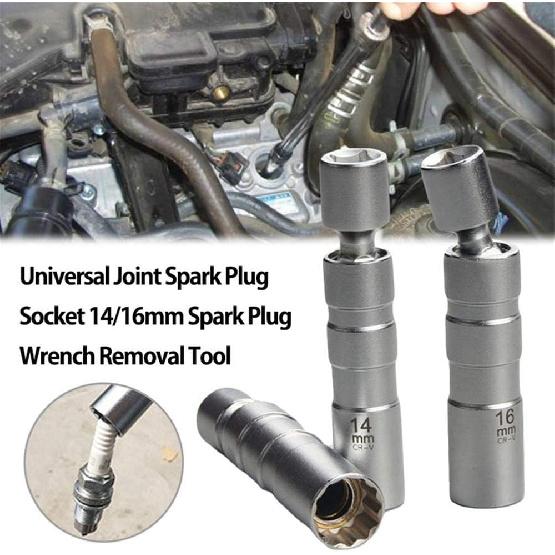 QISF 14MM & 16MM Thin Wall Magnetic Swivel Spark Plug Socket - 3/8-Inch Drive 12-Point Spark Plug Socket Removal Tool - Swivel Extension Permits