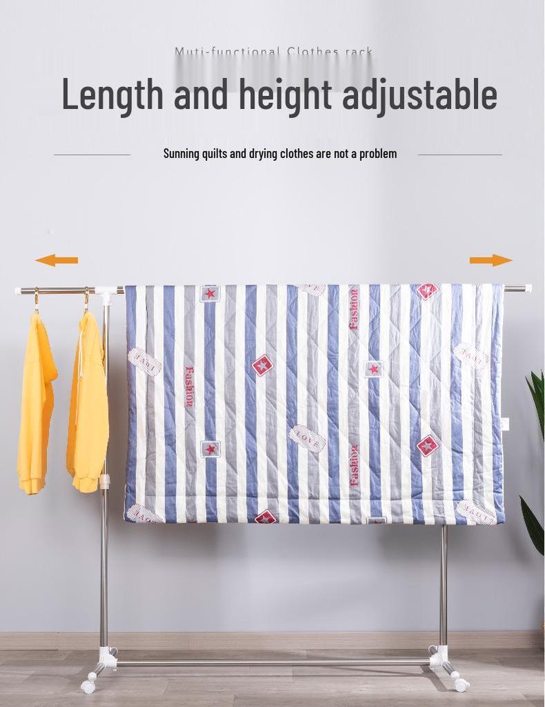 Double-Layer Telescopic Clothes Drying Rack: Outdoor/Indoor, Extendable, Mobile, Single-Pole Rack