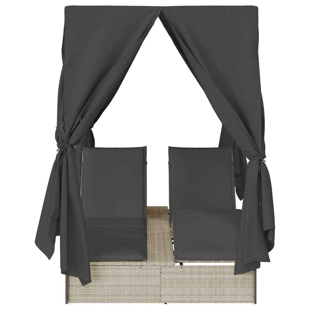 Double Sun Lounger Light Grey 205 X 129 X 200 Cm Poly Rattan