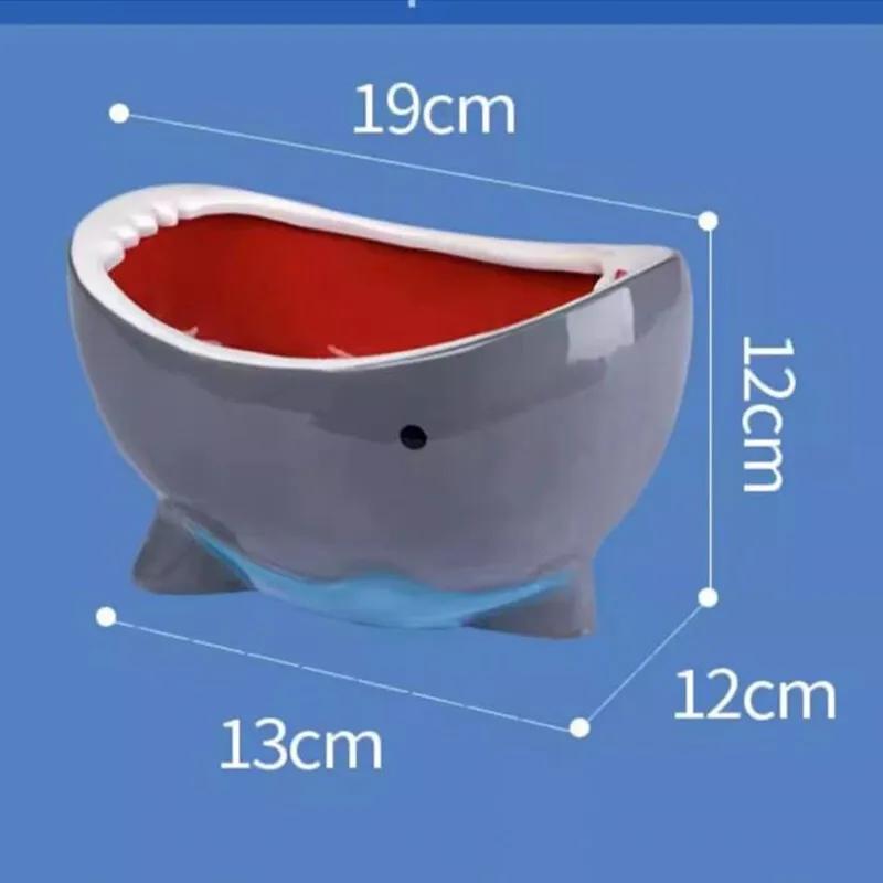Cute Ceramic Shark Bowl Cartoon Fun Salad Bowl Hand Drawn Funny Salad Bowl Dishware Large Capacity 200ml Home Storage Container 7.48inch