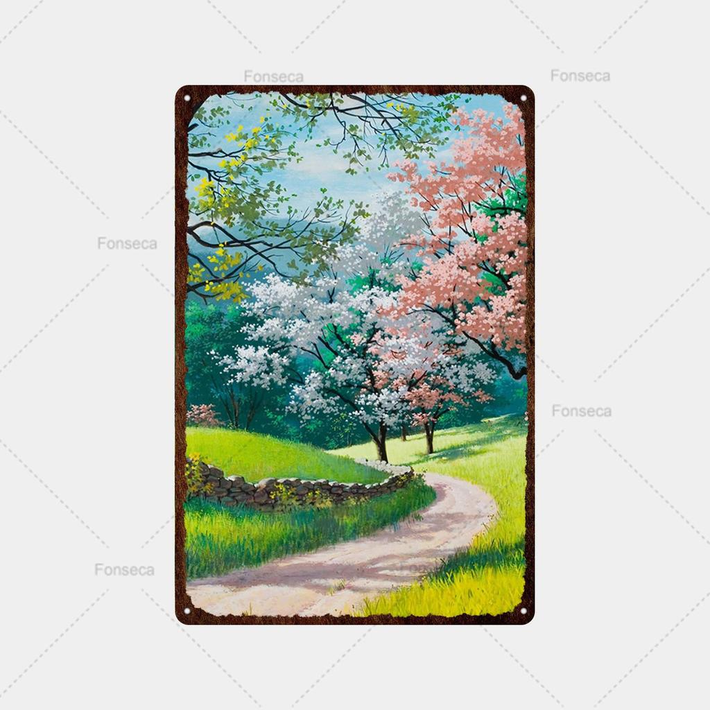 Flower Potted Landscape Metal Sign Vintage Tin Sign Metal Vintage Bar Vintage Wall Decoration Bar Club Man Cave Metal Poster