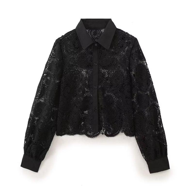 Kaslead Fashion Style Crochet Long Sleeves Shirt
