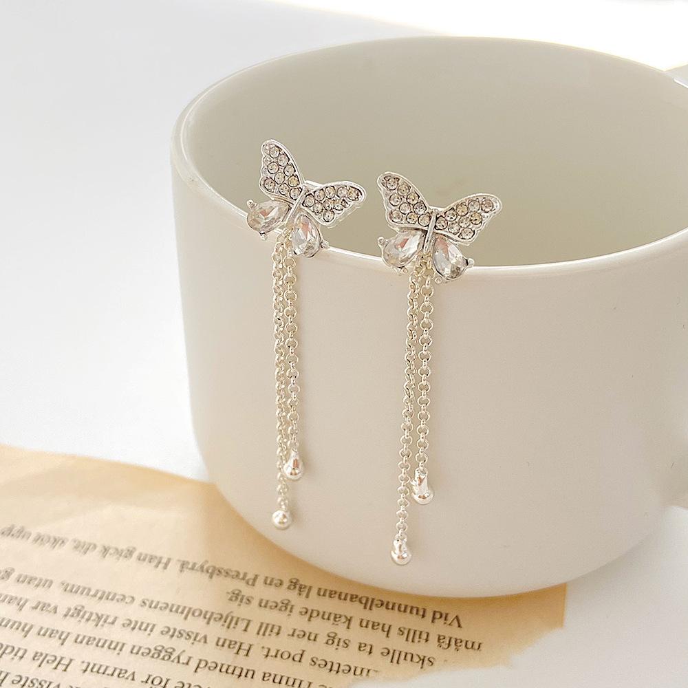 Trendy Long Tassel Chain Dangle Earrings Pendants Drop Earrings Women Party Rhinestone Geometric Leaf Hanging Earings Jewelry