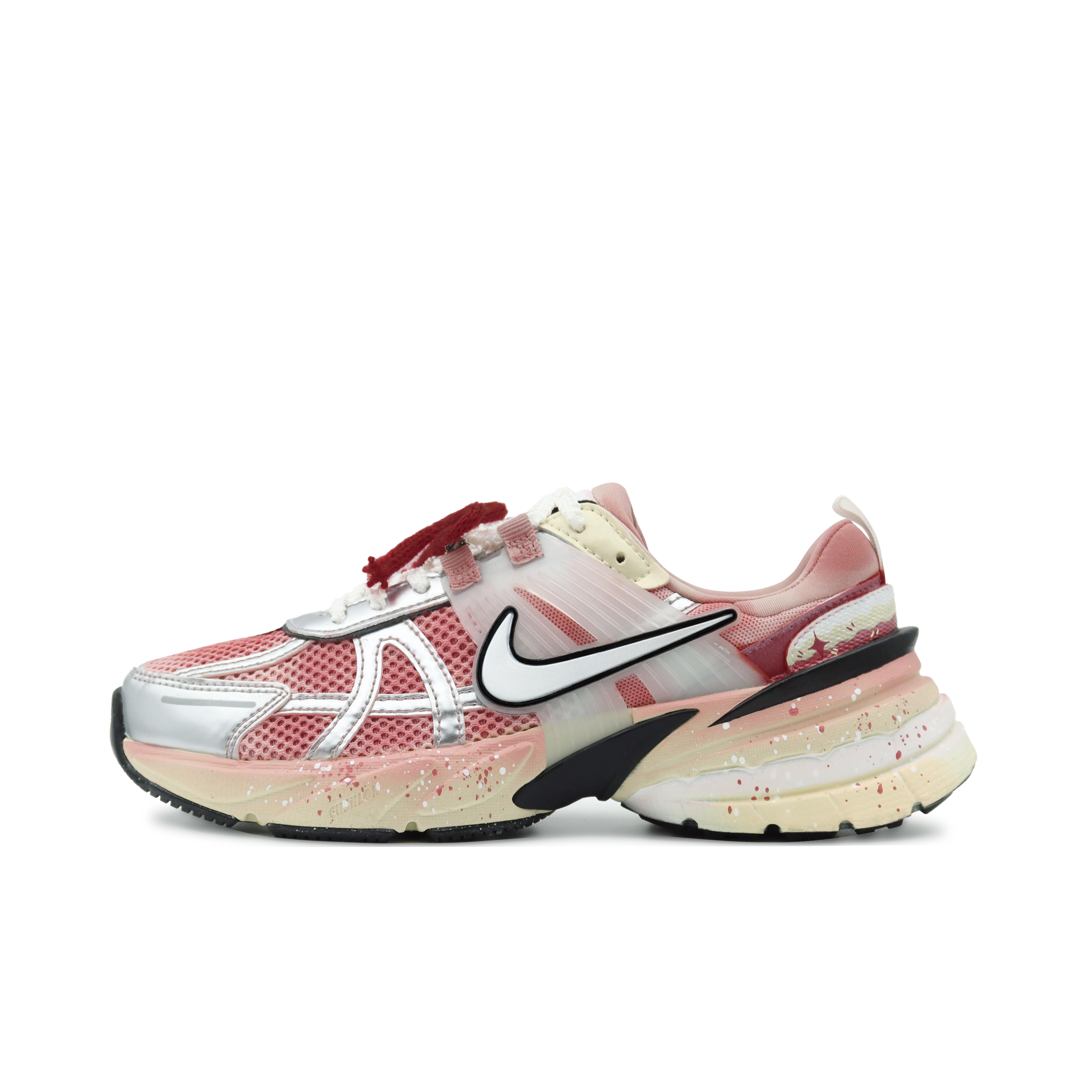 Nike V2K Run Fabric Low top Running Shoes Women s Silver Red FD0736-100(Team186-) 38