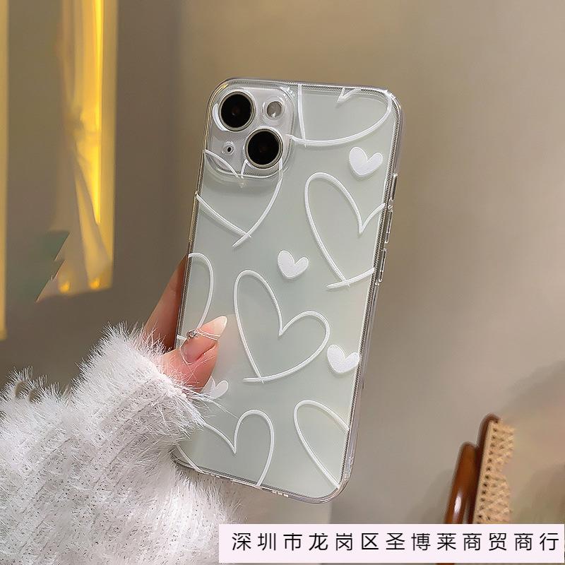 Full screen white love is suitable for Apple 15promax mobile phone case iPhone14 high value XS transparent 12 soft case