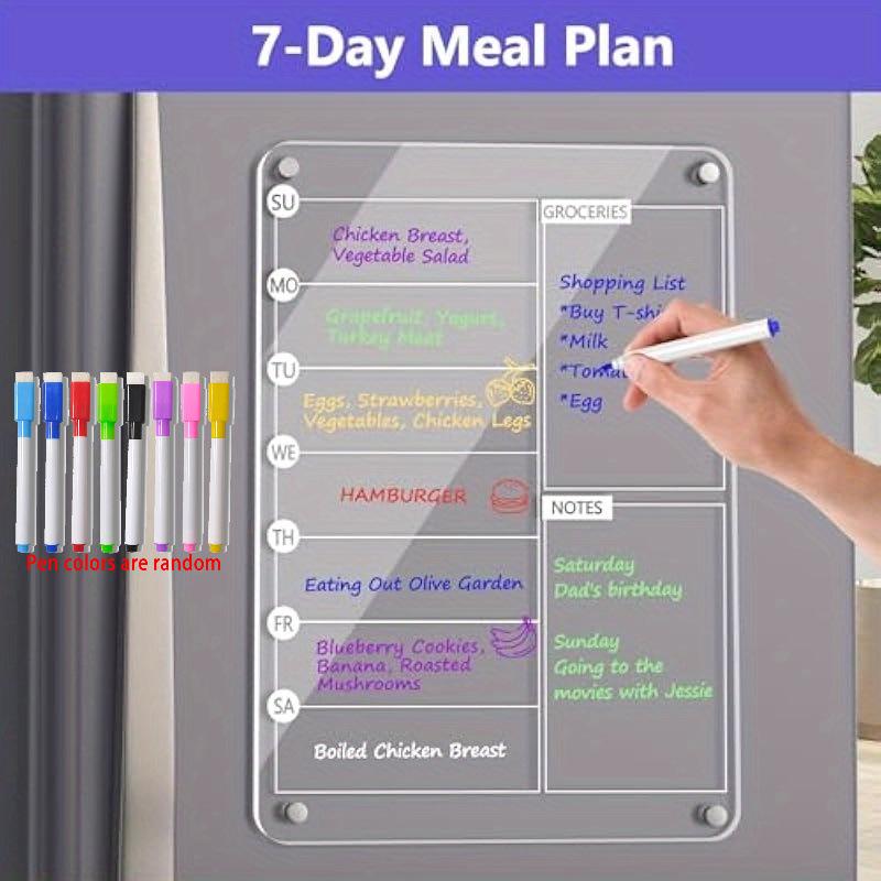 Magnetic Clear Acrylic Menu & Memo Board for Fridge - Weekly Planner