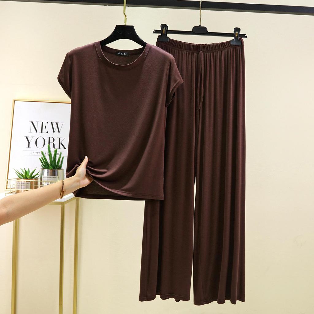Plus Size Modal Pajama Set: Short Sleeve T-Shirt & Long Casual Pants
