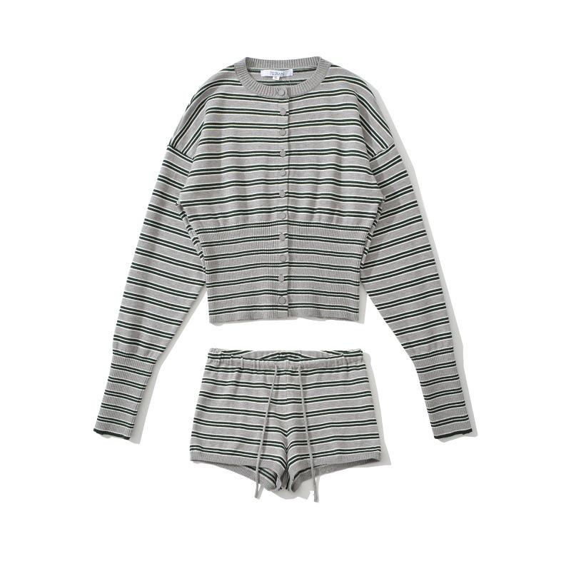 European & American Style 2025 Striped Cardigan Sweater & Shorts Set