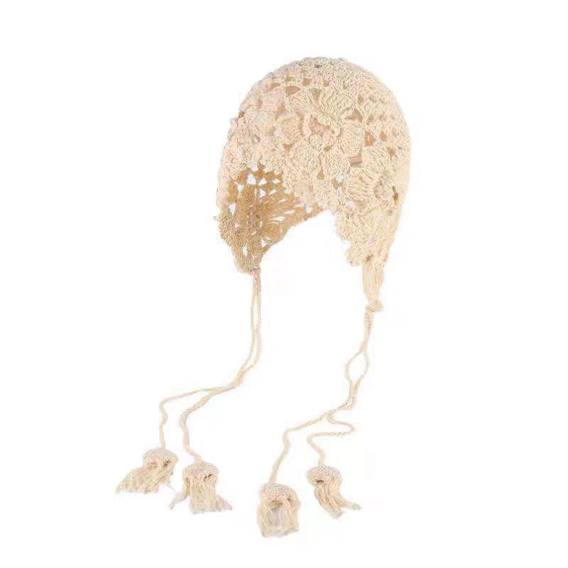 Ethnic Style Crochet Flower Knitted Hat Hollow Out Beanies Knit Cap Handmade Korean Apparel Accessories