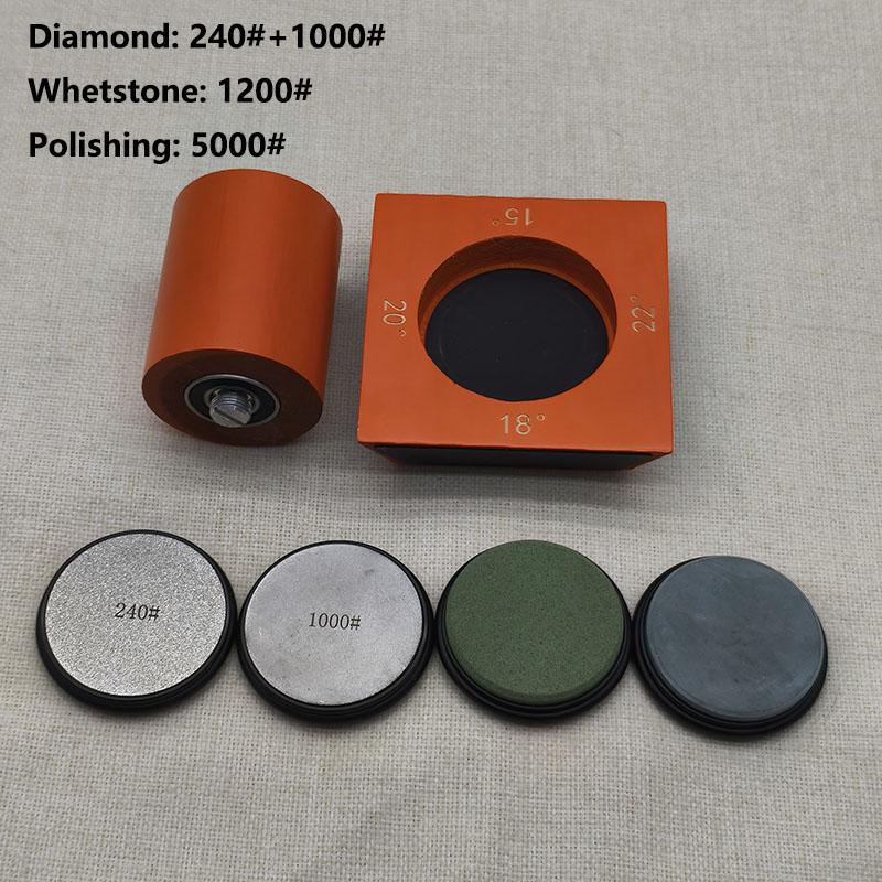 Angle Sharpener Four Angles 15/18/20/22° Fixed Angle Roller Sharpener Agate Sharpening Stone Set Diamond Whetstone