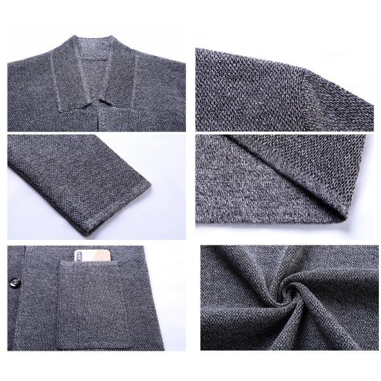 Gola Alta Manga Comprida Bolsos Abotoamento Simples Jaqueta Tricotada Masculina Primavera Outono Cor Sólida Blazer Casaco Masculino