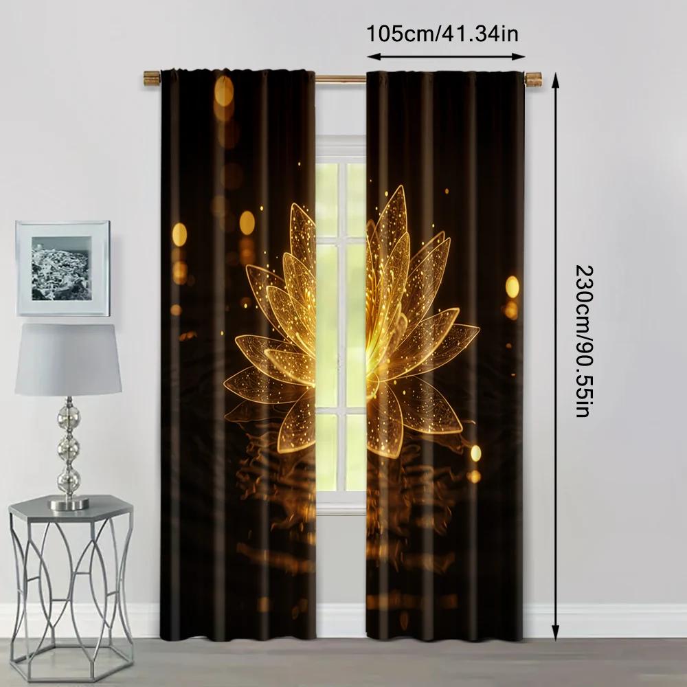 Golden Flowers Spring and Summer Blackout Polyester Birthday Party Use for aesthetic room decor 2pc Curtains