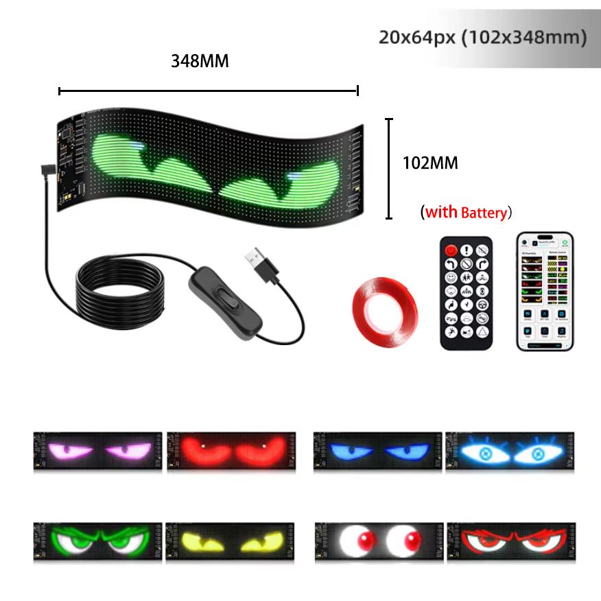 LED Devil Eye Light for Car Truck Windshield Animated LED Matrix Panel Sign Flexible Programmable Digital Display Light APP