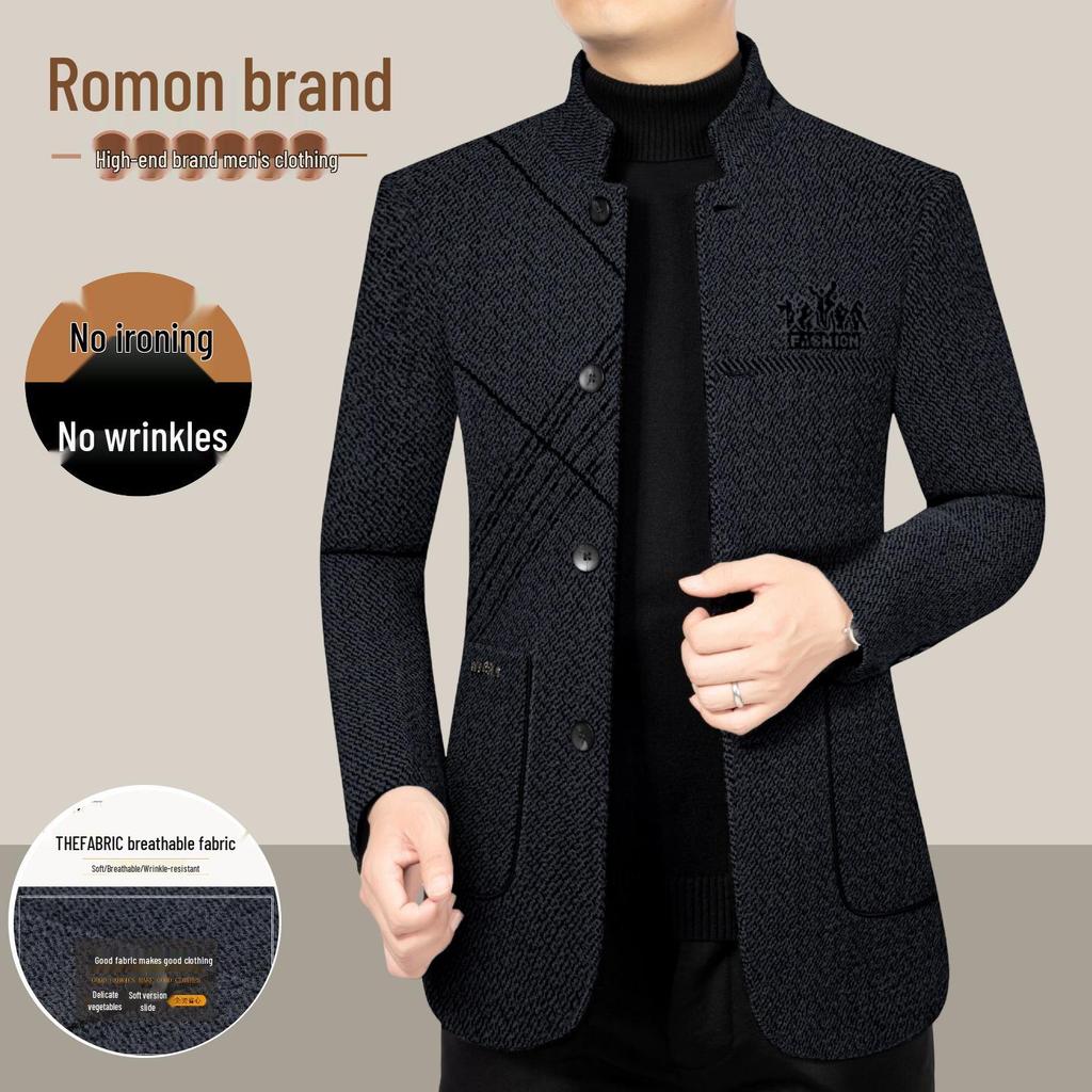 LOMON Men's Wool Jacket: Business Casual Autumn Outerwear for Middle-aged & Young, Plus Size, High-end Dad's Style.