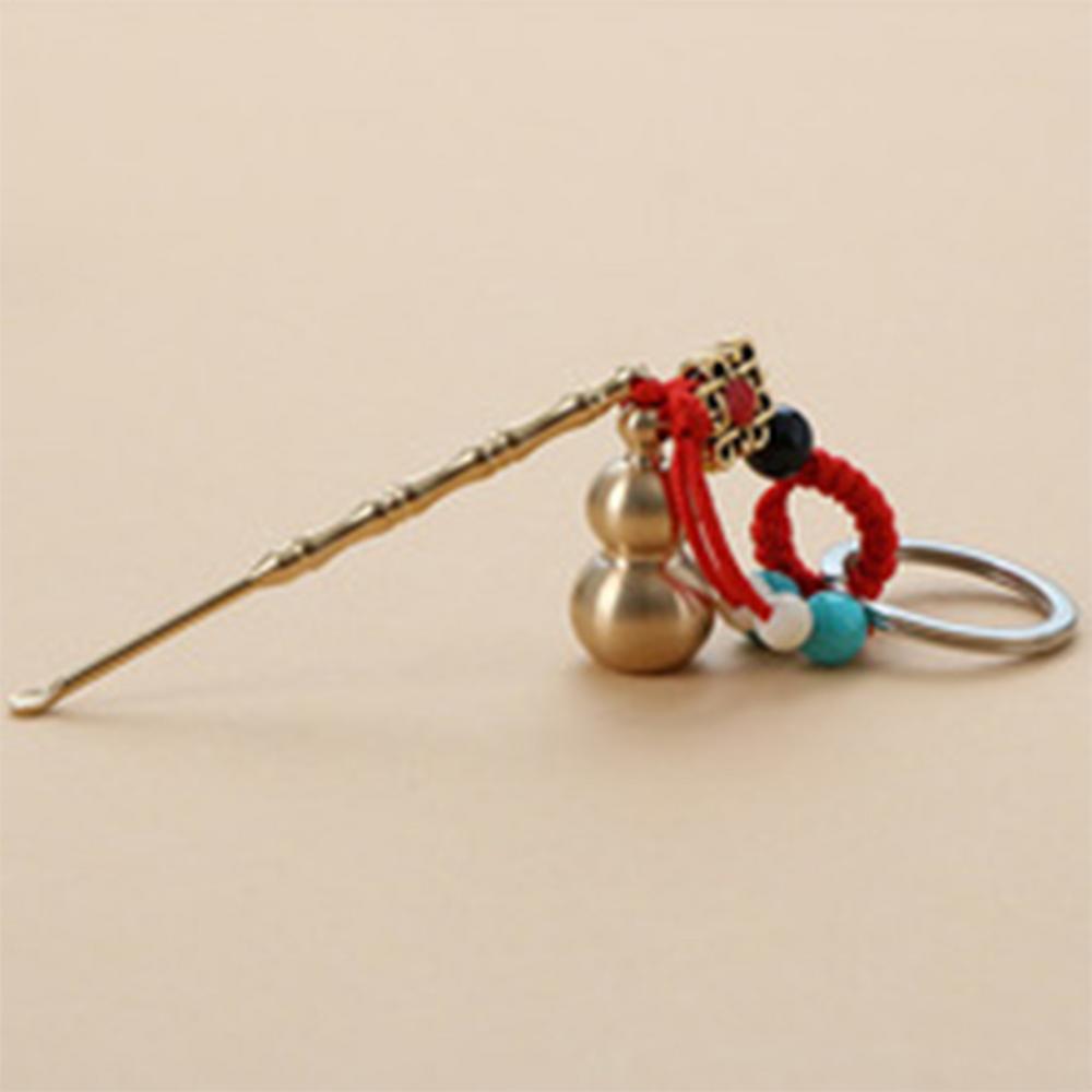 Vintage Lucky Finely Crafted Pure Copper Gourd With Five Emperors CoinsKeychain Charm Feng Shui Keyring Wealth-Attracting Decor
