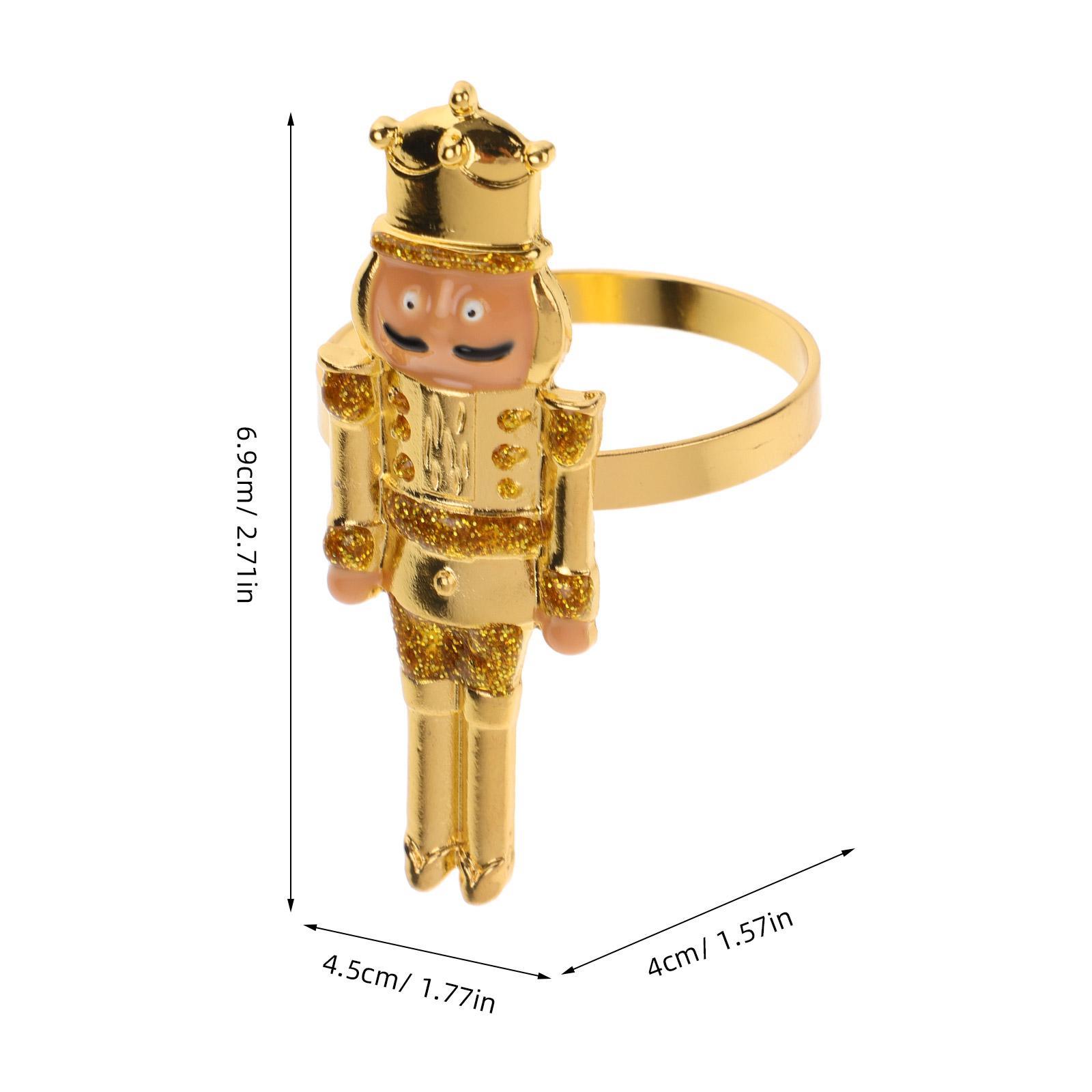 

4Pcs Christmas Nutcracker Napkin Rings Alloy Home Restaurant Decoration Cute and Adorable Table Accessory золотистий