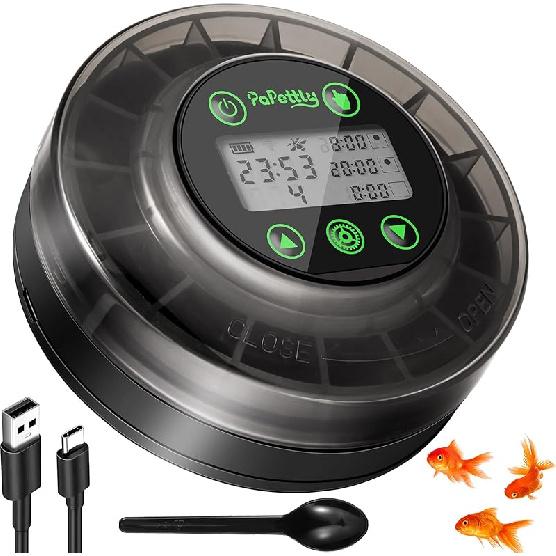 Automatic Fish Feeder for Aquarium - Auto Fish Food Dispenser for Turtle Tank with USB Cable, LCD Display, Timer, Fish Feeder for Vacation Weekend USB Rechargeable