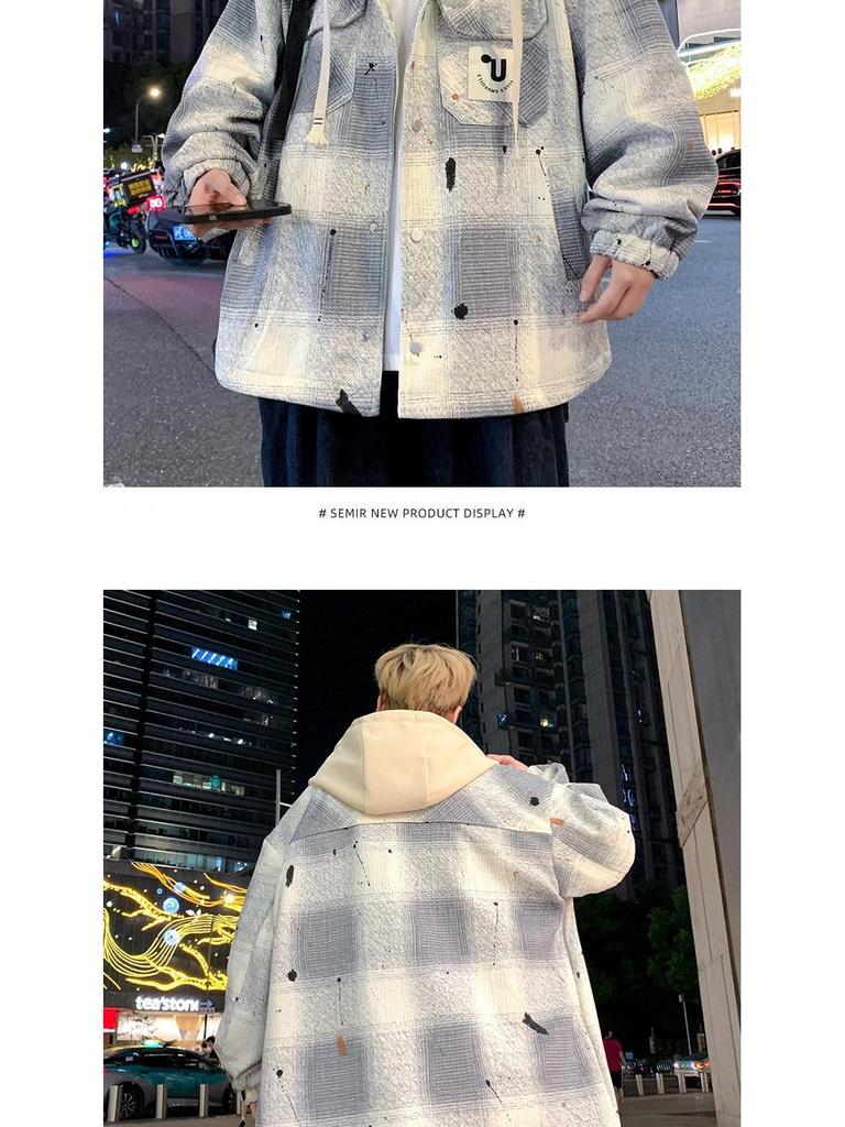 Men's Hooded Plaid Cotton Jacket - Spring/Autumn/Winter Workwear for Youth Students