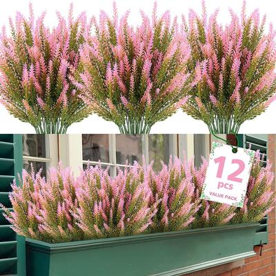 12 Buquês de Lavanda Falsa Flores Artificiais para Exterior Resistentes a UV Flores Falsas que Não Desbotam Plantas de Plástico Falsas Decoração de Jardim Varanda Floreira