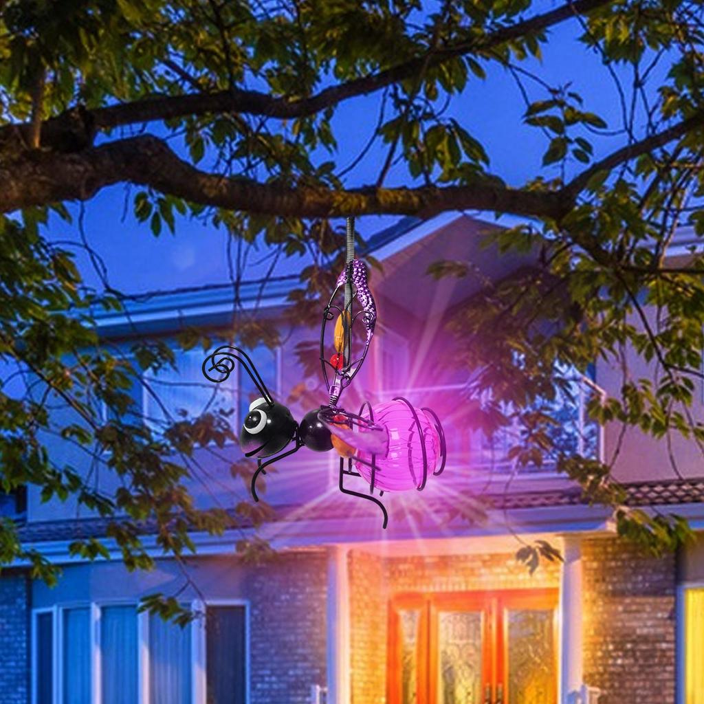 Solar Iron Insect Statue With LED Fairy Light Outdoor Waterproof Hanging Tree Ornament For Fence Yard Courtyard Garden Art Decor