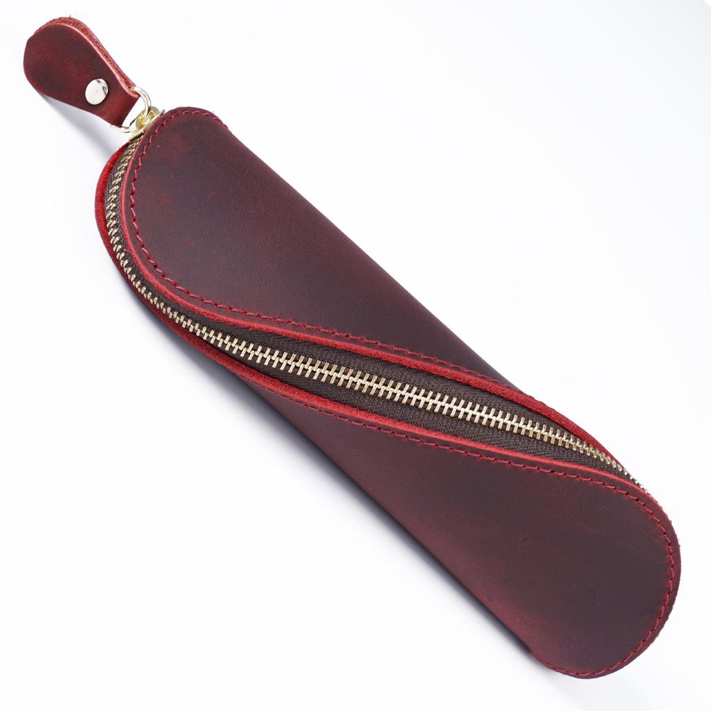 Stylish Top Grade Genuine Leather Pen Box Personalized Zipper Pencil Purse with Free Customization Craft Ideas