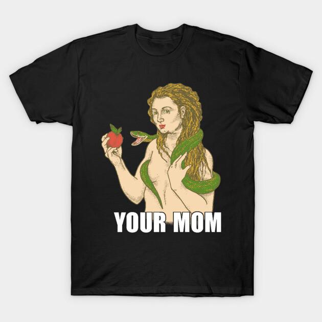 Asian Size Men Black Print T-shirt Your Mom No-Cut Print Cotton Tshirt 4XL чёрный