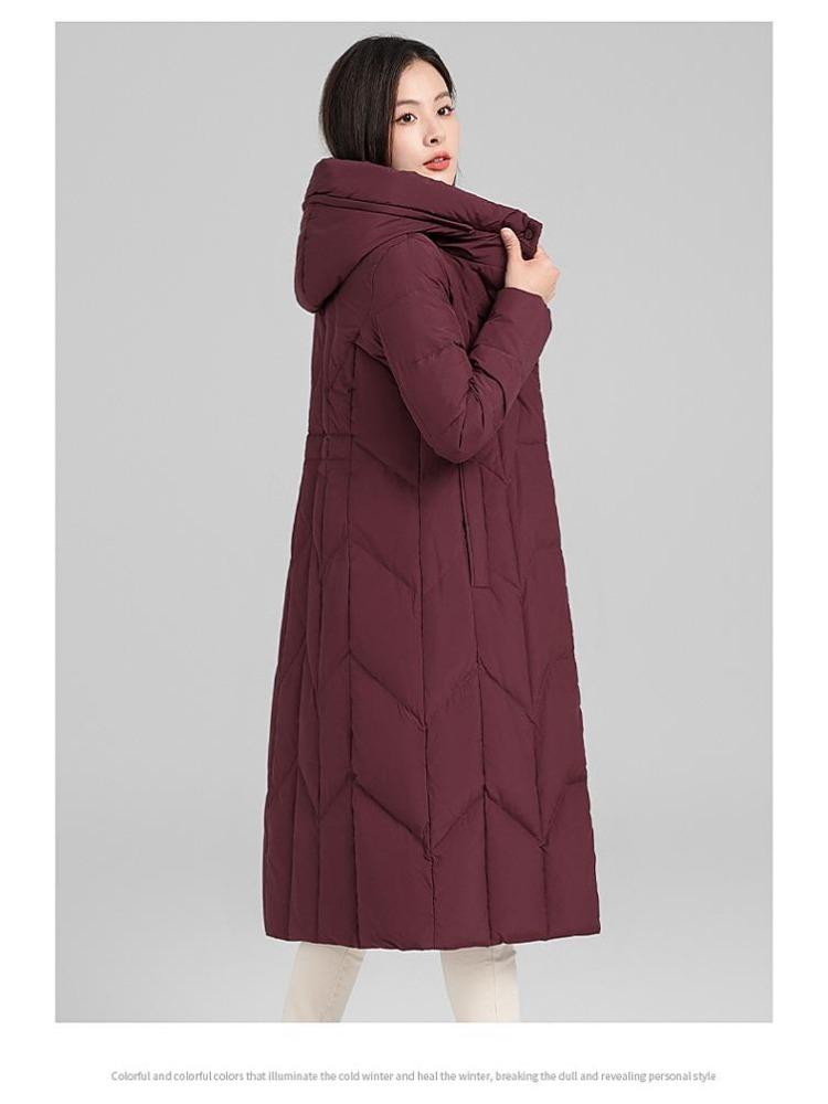 Women Down Jacket 2024 Long Over the Knee Coat Thick Warm 90 White Duck Down Mid Length for Middle Aged and Elderly