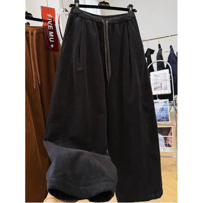 

Women s Wide-Leg Corduroy Pants - Elastic Waist, Velvet-Lined, Casual Straight Cut for Autumn/Winter. XL серый/хаки