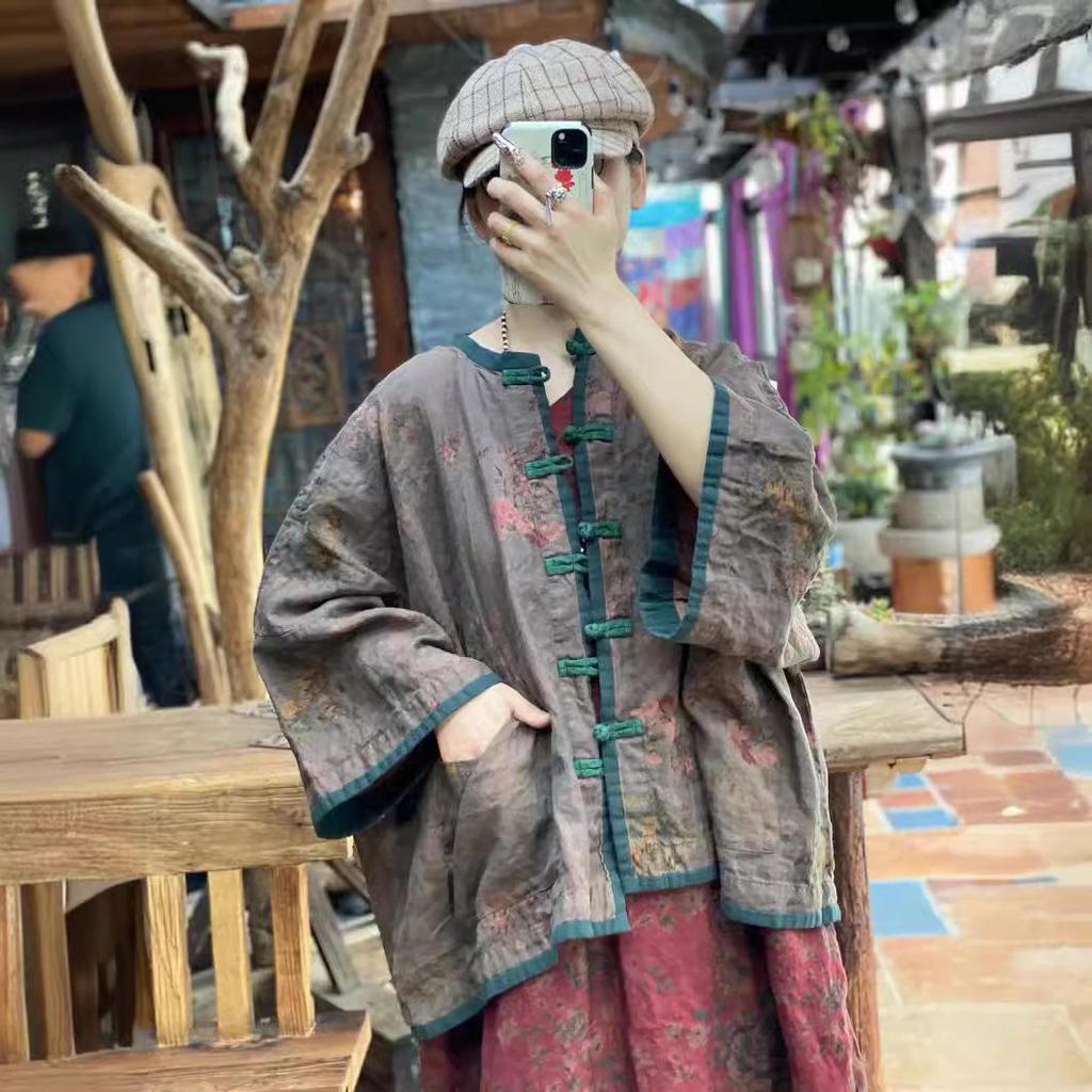 1939 Retro Artistic Xiangyunsha Printed Shirt Cardigan