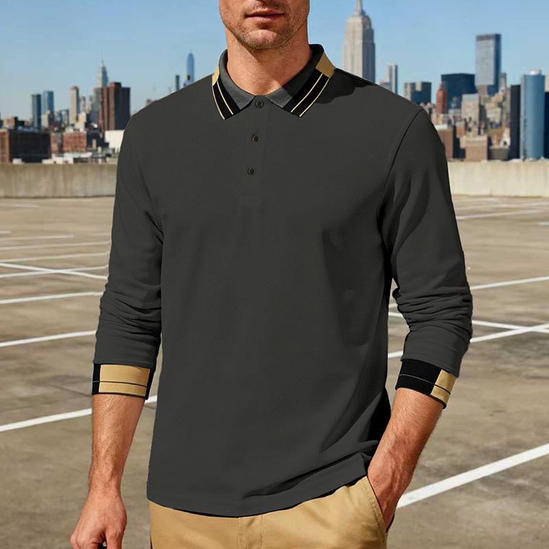 Mens Long Sleeve Contrast Collar Polo Shirt