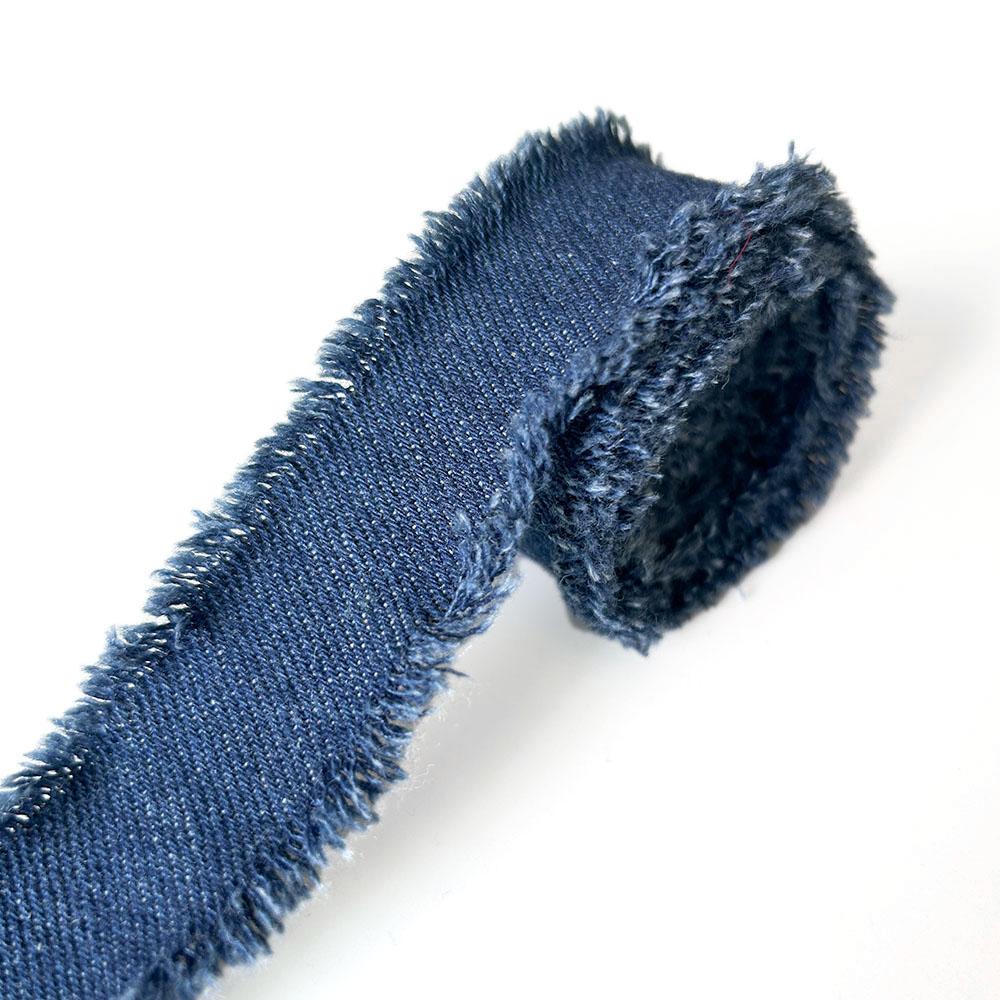 Denim Blue Ribbon Handmade Fringe Frayed Fabric for Wedding Invitations Bridal Bouquets Gifts Wrapping and Bow Handmade Material