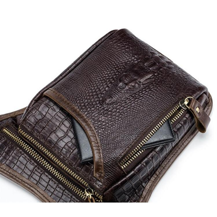 Men Vintage Crocodile Grain Top Grain Genuine Leather Motorcycle Thigh Leg Bag Multifunctional Waist Hip Fanny Pack For Riding
