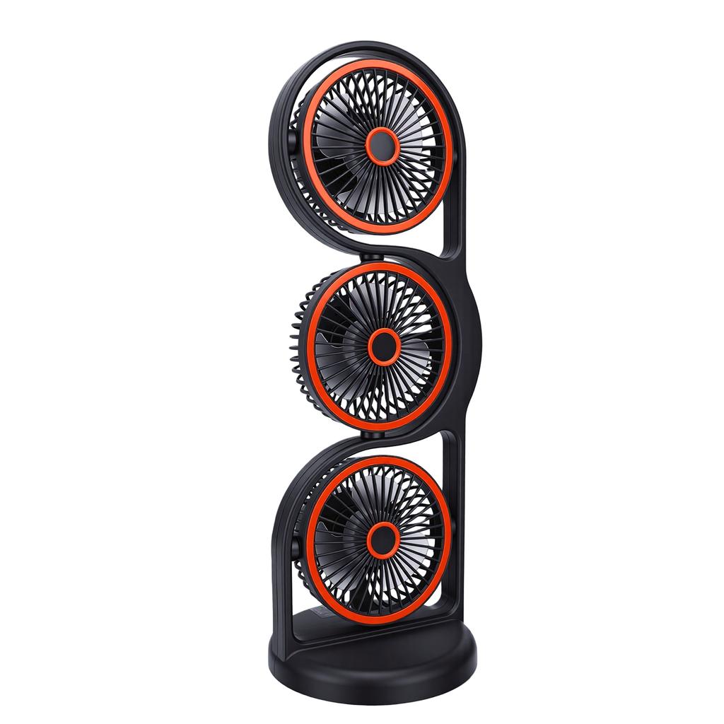 Ventilatore da Scrivania USB Ricaricabile Portatile a 3 Teste con Diverse Impostazioni di Velocità Luce per Studio Lavoro Esterno