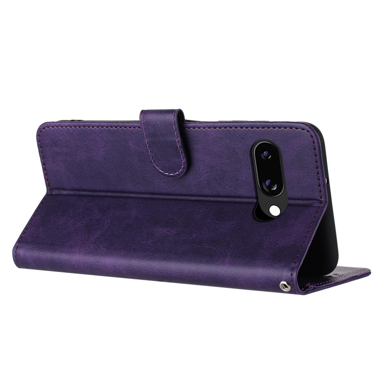 

For Google Pixel 9a Case Flip Stand PU Leather Wallet Phone Cover Calf Texture Purple