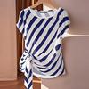 ZANZEA Women Casual O-neck Stripe Print Loose Short Sleeve Blouse