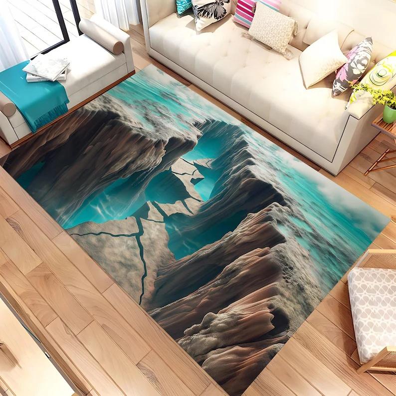 Stereoscopic Illusion Carpet Creative and Quirky Home Decoration Cliff Hole Pattern Rug Living Room Full of Floor Mats