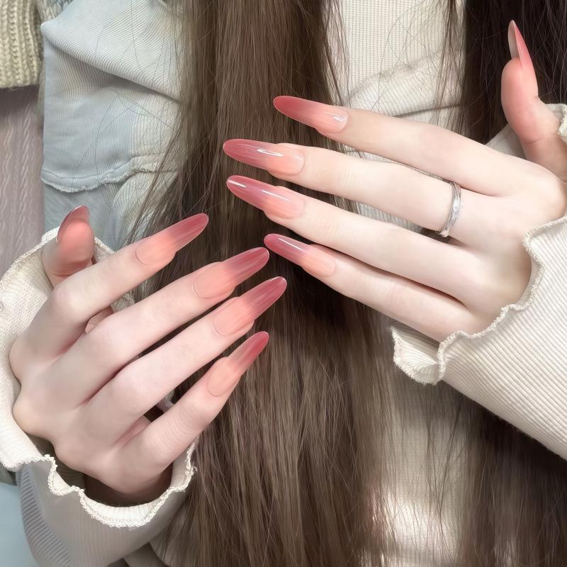Handmade Rose Pink Nude Gradient Detachable Manicure Tips