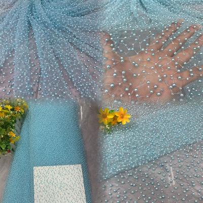 1 Yard Luxury Heavy Embroidery Pearl Sequin Bead Fabric Gorgeous African Gauze Lace Fabric DIY Handmade Wedding Dress Garments