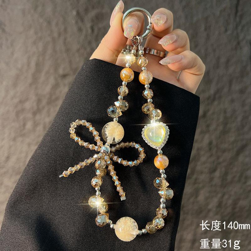 Light Luxury Rhinestone Heart Edge Phone Chain Short Exquisite Crystal Bowknot Phone Pendant Keychain Bag Charm 【Gold】Silver Diamond