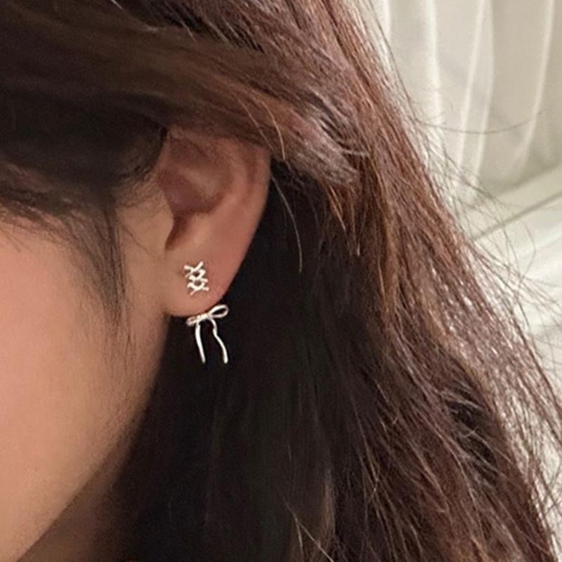 Bowknot Studs Earrings Minimalist Ear Rings Ear Piercing Ornament for Women Girl
