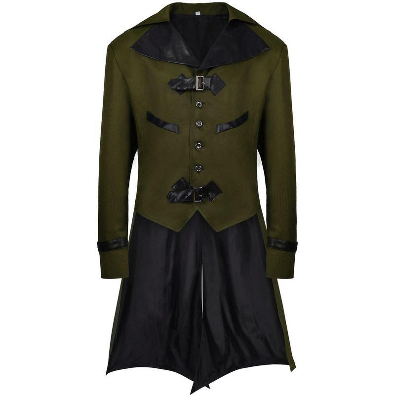 Amazon s New European and American Halloween Swallowtail Medieval Retro Steampunk Gothic Coat Men s Clothing Is in Stock Dovetail Jacket - Military Green XXXL