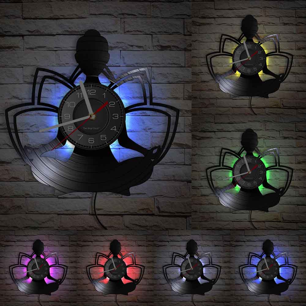 Om Yoga Studio Wall Clock Gymnastics Vinyl Record Wall Clock Zen Meditation Modern Design Decorative Clock Yogi Gift For Girl