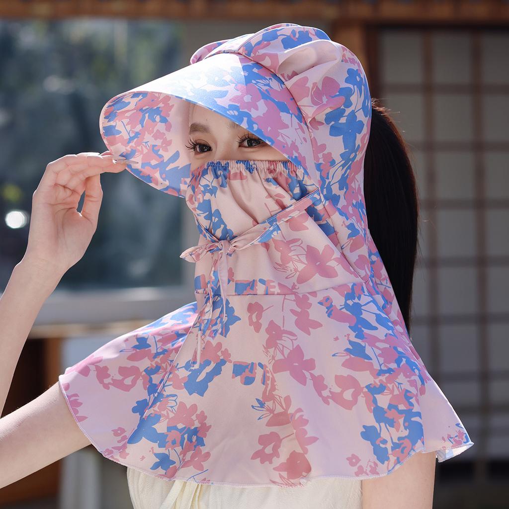 Outdoor sunscreen cap, windproof and dustproof, face protection, neck protection, shawl hat, female cycling sun hat, face mask, integrated tea picking
