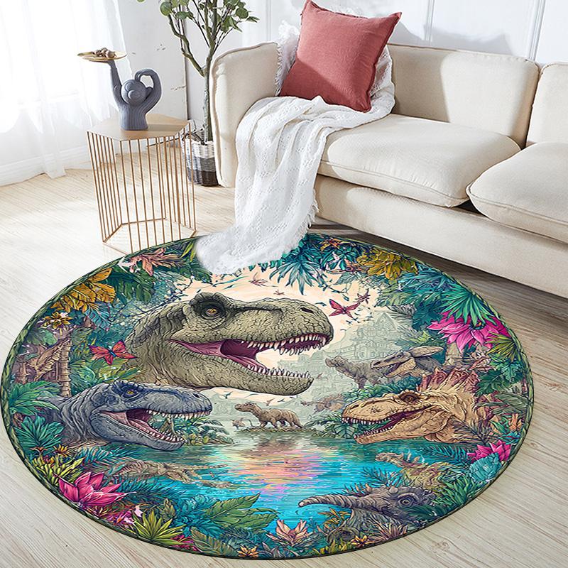 Dinosaur Round Area Rug,Carpet Rug for Living Room Bedroom Sofa Playroom Decor,Non-slip Floor Mat