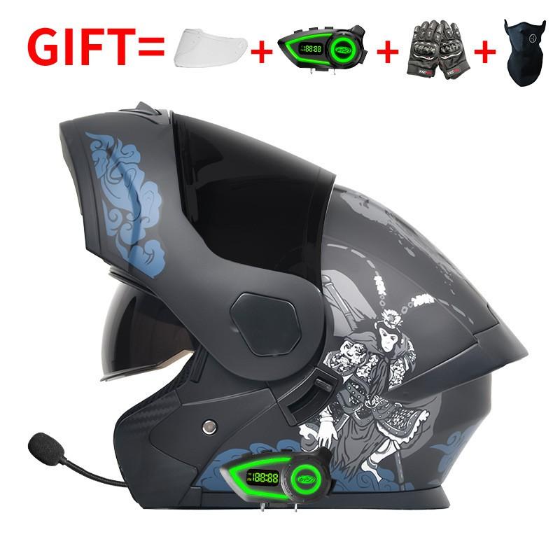 Bluetooth-Enabled Full Face Motorcycle Helmet With Dual Visors DOT 3C Certified All-Season Flip-Up Design Men Women