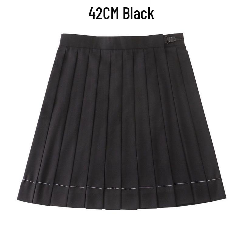 Stylish JK Uniform: Women's Slim Fit Short Sleeve Top & Black Pleated Skirt Set