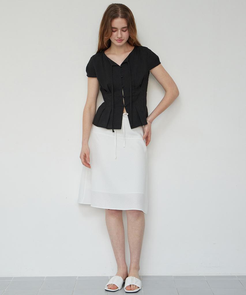 ITOV SEOUL Double Tuck Ribbon Cotton Blouse Black
