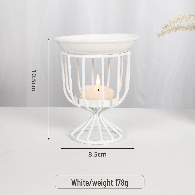 Lampă de aromaterapie transfrontalieră din fier și ceramică: Arzător de uleiuri esențiale și suport de tămâie pentru sfeșnic de birou.