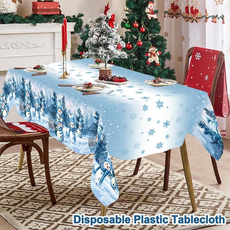 Blue Christmas Tablecloth Wonderland Snowman Table Cover Christmas Decorations for Home 2026 Xmas Table Decor Navidad New Year